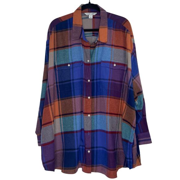 Old Navy The Boyfriend Shirt multi-color plaid flannel shirt women's 3X - Picture 1 of 11